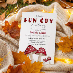 Little Fun Guy Red Mushroom Woodland Baby Shower Invitation