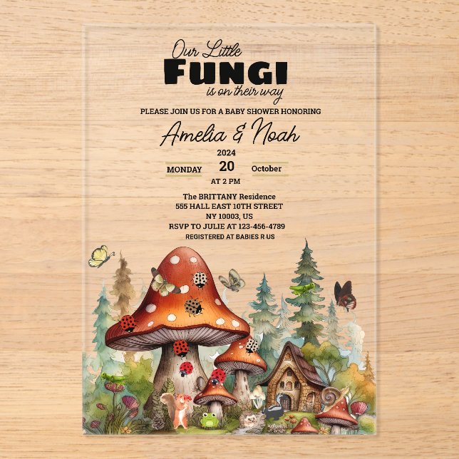  little Fungi Mushrooms Whimsical Fall Baby Shower Acrylic Invitations (Front)