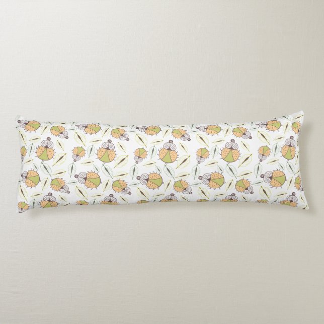 Little funny tick bug and leafs seamless pattern body cushion (Back)