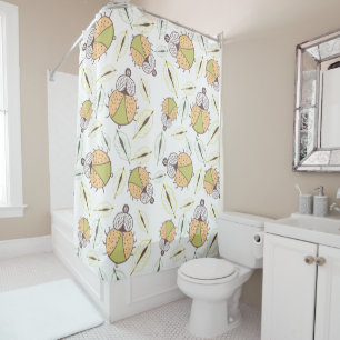 Little funny tick bug and leafs seamless pattern shower curtain
