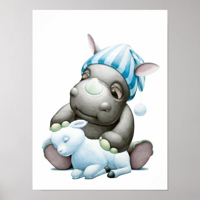Little G the Baby Rhino and Lamb Nursery Print (Front)