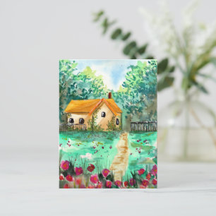 Little Garden House Watercolor Postcard