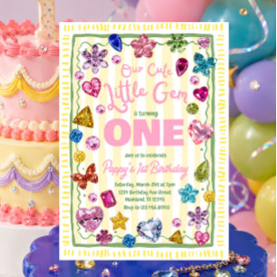 Little Gem First Birthday Invitation Rhinestone