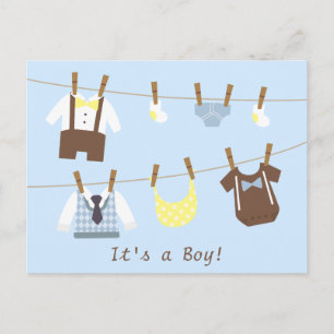 Little Gentleman Baby Boy Clothesline Announcement Postcard