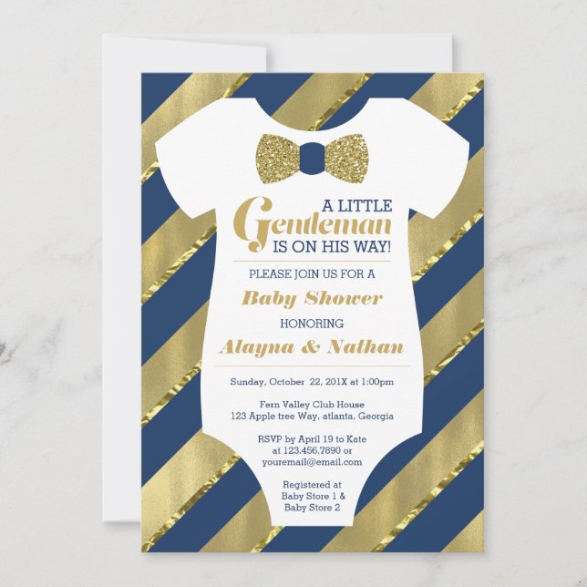 Little Gentleman Baby Shower Invitation, Faux Gold Invitation (Front)