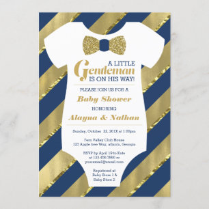 Little Gentleman Baby Shower Invitation, Faux Gold Invitation