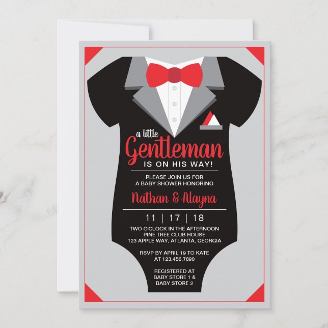 Little Gentleman Baby Shower Invitation, Tuxedo Invitation (Front)