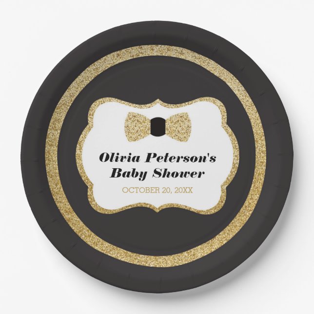 Little Gentleman Plates, Black, Gold Paper Plate (Front)