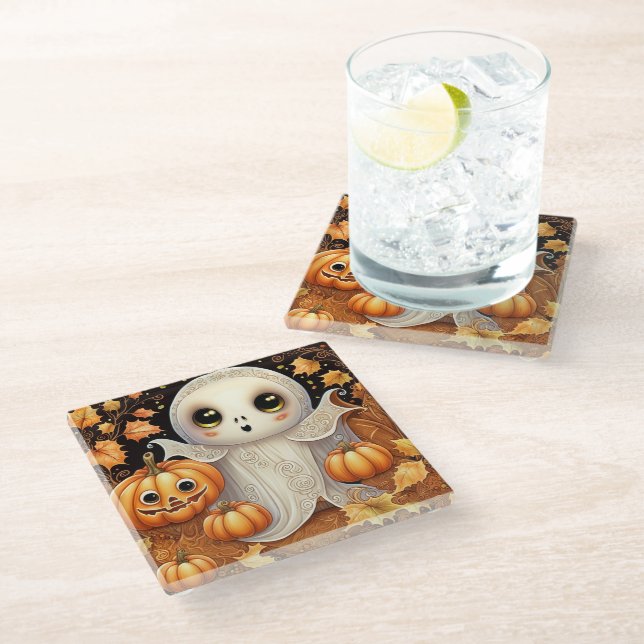 Little Ghost 1 Glass Coaster (Angled)