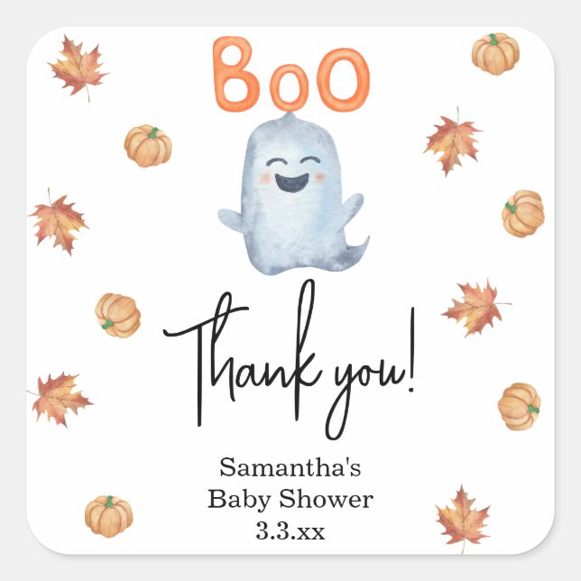 Little ghost - baby shower thank you square sticker (Front)