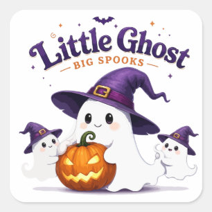 Little Ghost Big Spooks Cute Halloween Square Sticker