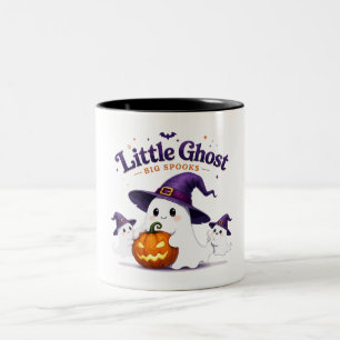 Little Ghost Big Spooks Cute Halloween Two-Tone Coffee Mug