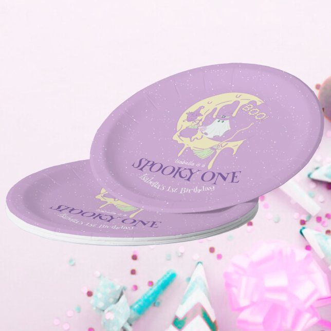 Little Ghost Boo & Moon Cute Spooky One Halloween Paper Plate (Creator Uploaded)