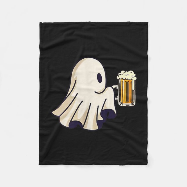 Little Ghost Drinking Beer Funny Halloween Costume Fleece Blanket (Front)