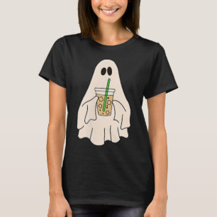 Little Ghost Drinking Iced Coffee Halloween Spooky T-Shirt