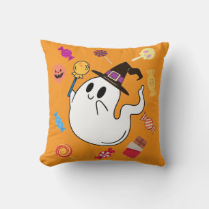 Little Ghost Halloween Orange Home Decor Cute Kids Cushion