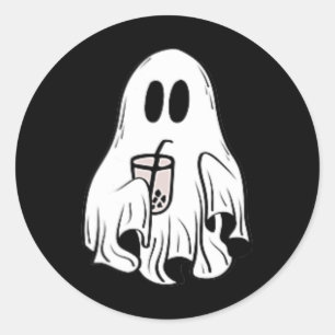 Little Ghost Ice Coffee Fun Happy Halloween  Classic Round Sticker