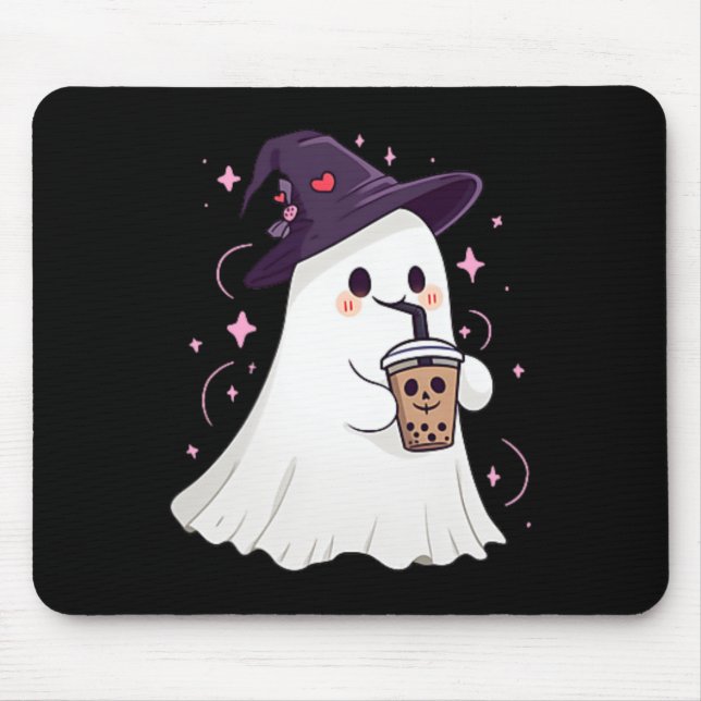 Little Ghost Ice Coffee Spooky Season Cute Ghost H Mouse Pad (Front)