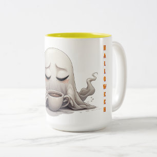 Little Ghost With Warm Coffee Cosy Autumn Mood 🍂 Two-Tone Coffee Mug