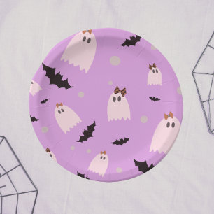 Little ghosts with bows purple Halloween   Paper Plate