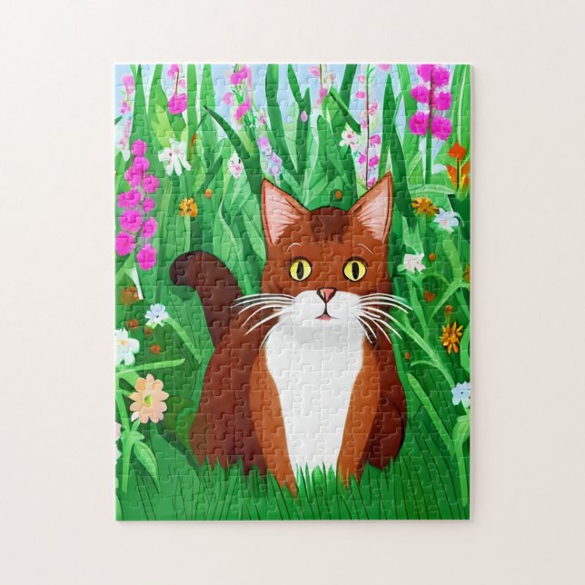 Little Ginger Brown Kitty in a Field of Flowers Jigsaw Puzzle (Vertical)