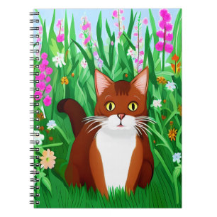 Little Ginger Brown Kitty in a Field of Flowers Notebook