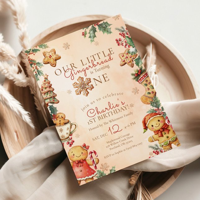 Little Gingerbread 1st Birthday Christmas Invitation (Creator Uploaded)