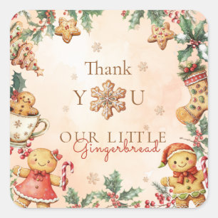 Little Gingerbread Birthday Christmas Thank you  Square Sticker