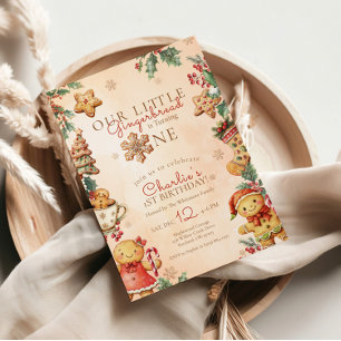 Little Gingerbread Christmas 1st Birthday Invitation