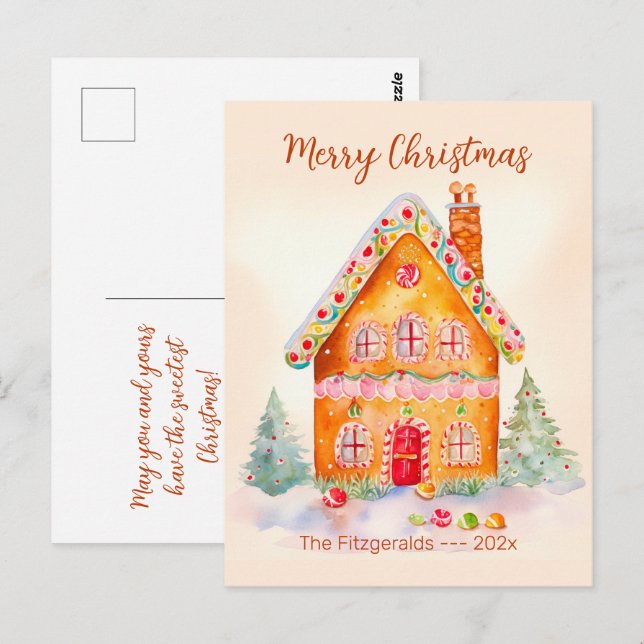 Little Gingerbread House Vintage Christmas Postcard (Front/Back)
