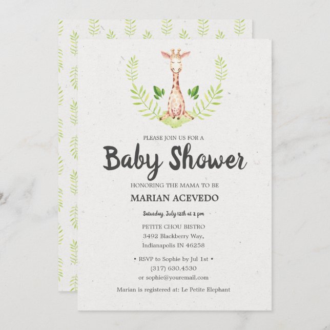 Little Giraffe Baby Shower invitation (Front/Back)