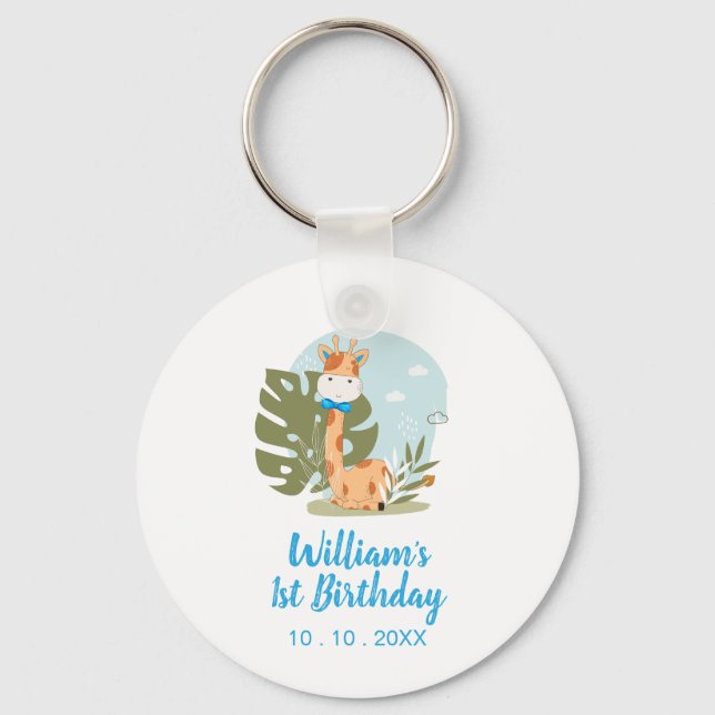 Little Giraffe (Boy Safari Animal) Birthday Key Ring (Front)