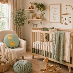 Little Giraffe Dreams Sage Safari Round Cushion
