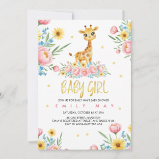 Little Giraffe Girl Baby Shower Celebration Invitation