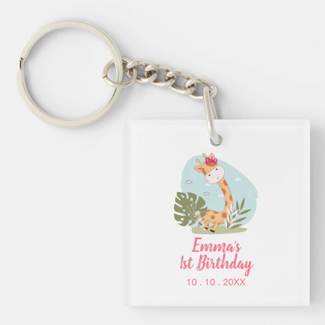 Little Giraffe (Girl Safari Animal) Birthday Key Ring (Front)