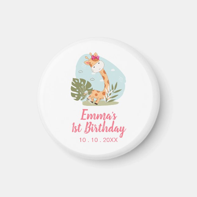 Little Giraffe (Girl Safari Animal) Birthday Magnet (Front)