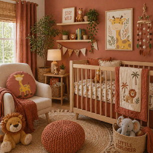 Little Giraffe in Terracotta Warm Safari Nursery Round Cushion