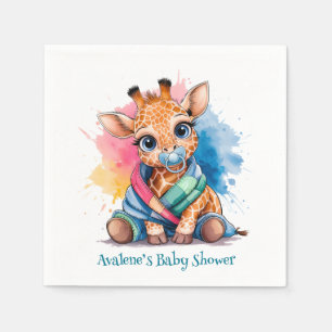 Little Giraffe Pacifier and Blanket Baby Shower Napkin