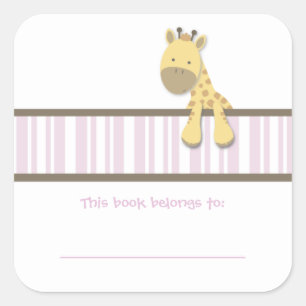 Little Giraffe {Pink}   Bookplates Square Sticker