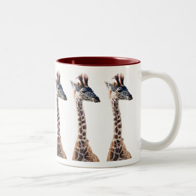 "Little Giraffe" Wildlife Animal Watercolor Two-Tone Coffee Mug (Right)