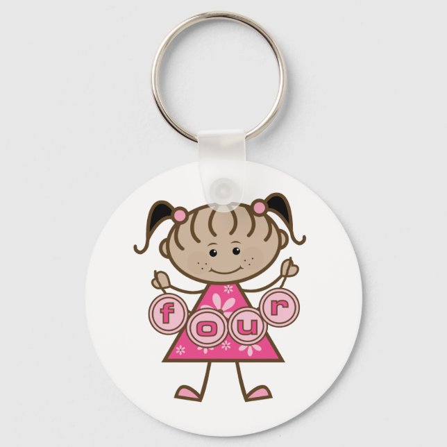 Little Girl 4th Birthday Tshirts and Gifts Key Ring (Front)