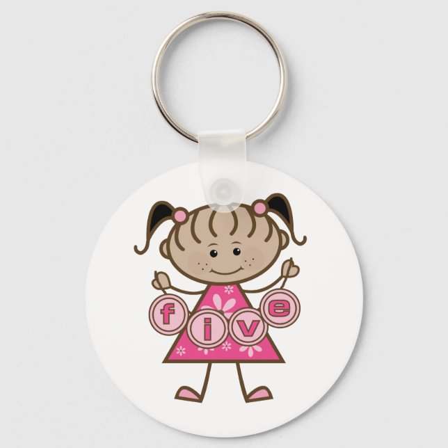 Little Girl 5th Birthday Tshirts and Gifts Key Ring (Front)