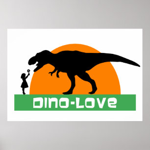 Little girl and dinosaur poster
