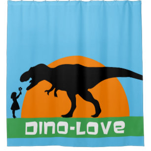 Little girl and dinosaur shower curtain