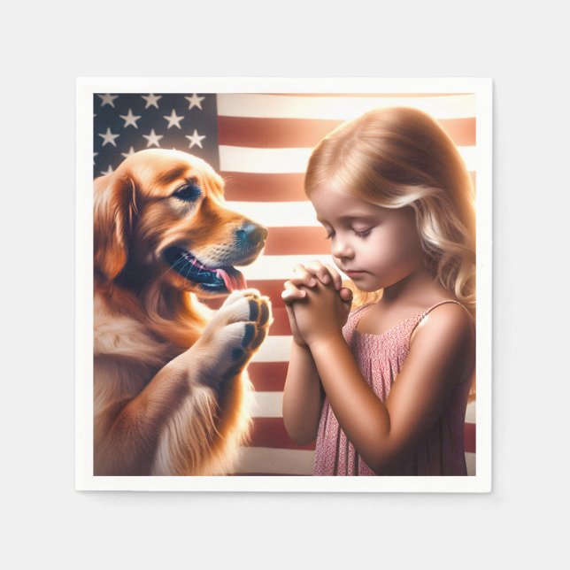 Little Girl and Golden Retriever Praying Napkin (Front)