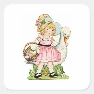 Little Girl and Goose Easter Square Sticker