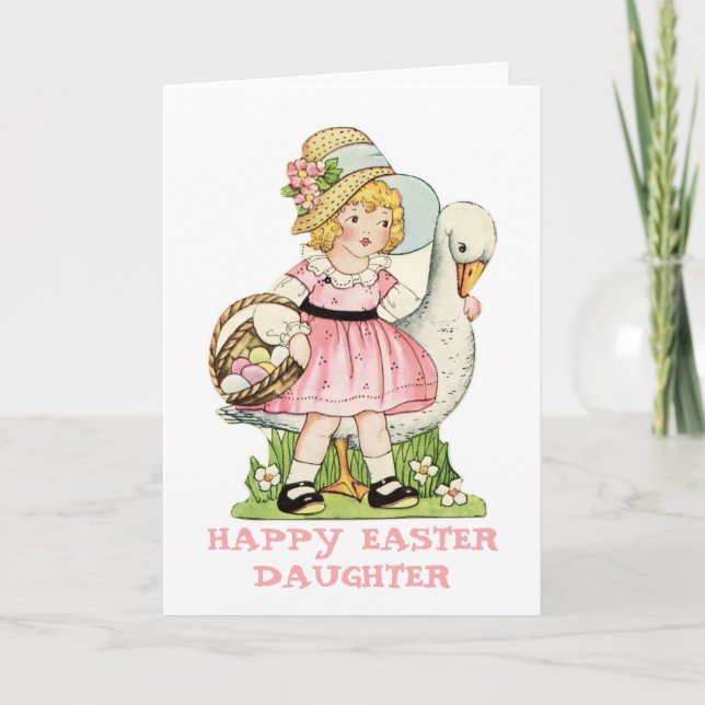 Little Girl and Goose Happy Easter Daughter Card (Front)