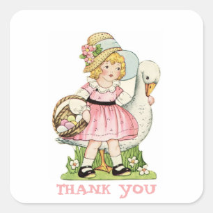 Little Girl and Goose Thank You Square Sticker