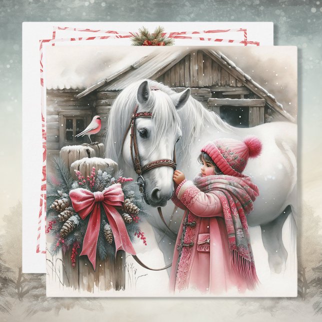 Little Girl and her Horse Personalised Christmas Holiday Card (Creator Uploaded)