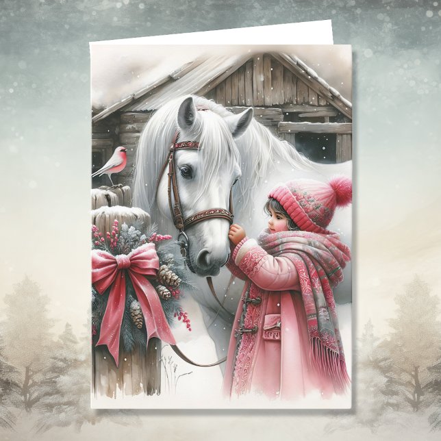 Little Girl and her Horse Personalised Christmas Holiday Card (Creator Uploaded)